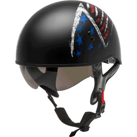 GMAX HH-65 Naked Motorcycle Street Half Helmet (Bravery Matte Black/Red/White/Blue, X-Small)