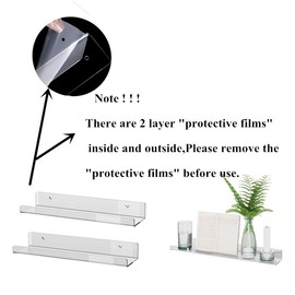 KITE-RUNNER Floating book shelves for kids room,Clear Acrylic Floating Shelves Display Ledge,Clear Acrylic Floating Wall Shelves,Invisible Kids Bookshelf and Small Toy Storage (4 Pack,30cm)