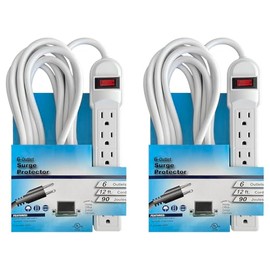 Electriduct 6-Outlet Surge Protector Power Strip 12ft Extension Cord, UL-Listed - White - 2 Pack