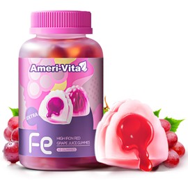 Ameri-Vita Heme Iron Supplement Gummies for Women Anemia Men with Vitamins C B12 B6 Folate Salmon Peptides Sugar-Free Non-Constipating Red Grape Flavor Women's Multivitamin with Gentle Iron 60 Count
