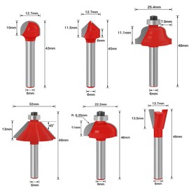 Baorder 12 Piece Router Bit Set, 6 mm Shank Carbide Tipped Milling Cutter for Woodworking, Trimming, Grooving (Includes Straight Bit, Cove Bit, Chamfer Bit)