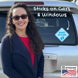 Stickios Baby in Car Stickers for Boys (2-Pack) - Paint-Safe, Removable, Non-Magnetic Safety Stickers for Cars & Windows - Baby Steps Blue (2 Vinyl Decals)