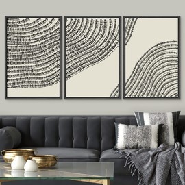 SIGNWIN Framed Canvas Print Wall Art Set Line Art Geometric Wood Tree Ring Nature Wilderness Illustrations Modern Art Decorative Farmhouse Zen for Living Room, Bedroom, Office - 16"x24"x3 Black