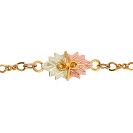 Two-Tone Leaves Bracelet, 10k Yellow Gold, 12k Green and Rose Gold Black Hills Gold Motif, 7.5"