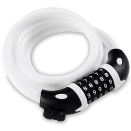 Opaza Bike Lock with 5-Digit Code, 1.2 m/4 ft Bicycle Lock Combination Cable Lock Lightweight & Security Bike Chain Lock for Bicycle, Mountain Bike, Scooter (White)