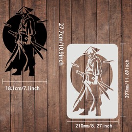 FINGERINSPIRE Chinese Swordsman Stencil Samurai Stencil 29.7x21cm China Heroes Drawing Stencil Reusable China Ancient Knight Stencil Paladin Warrior Stencil for Painting on Wood, Fabric, Paper, Wall