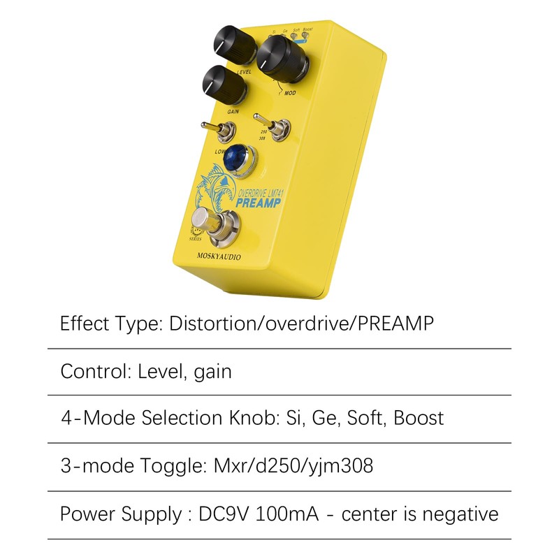 Effect Pedal, Distortion/Overdrive/Preamp Guitar Effect Pedal 4 Mode Switch&Level/Gain Controls