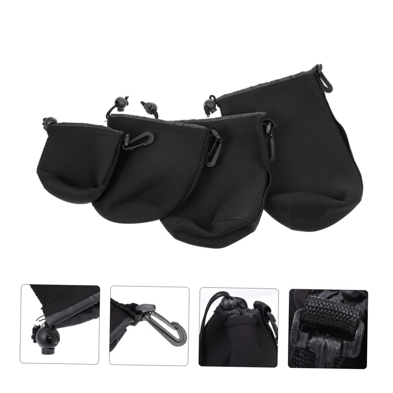 IWOWHERO 4pcs Camera Lens Storage Bag Neoprene Lens Cover Pouch