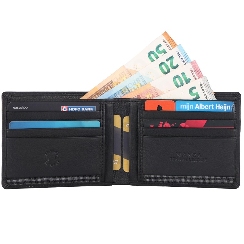 Manza Men's Wallet Genuine Leather Landscape Format Wallet Cowhide Leather