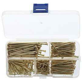 350 Pcs Brass Nails,Round Head Nails,4 Sizes Hanging Pictures Assorted Kit,Finishing Nails for Picture Hanging/Wood/Concrete Wall