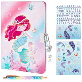 Kids Diary Set for Girls, Mermaid Diary Set, Gold Foil Diary and Lock and Keys, Mermaid Diary Birthday Gift Set for Girls with Pen and Stickers