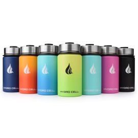 HYDRO CELL Stainless Steel Water Bottle w/ Straw & Wide Mouth Lids (64oz 40oz 32oz 24oz 18oz 14oz) - Keeps Liquids Perfectly Hot or Cold with Double Wall Vacuum Insulated Sweat Proof Sport Design (Lavender/White 14oz)