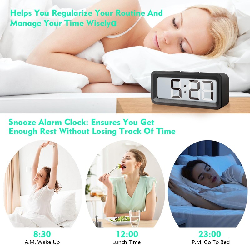 Romon Digital Alarm Clock, Small Travel Alarm Clock, Temperature and