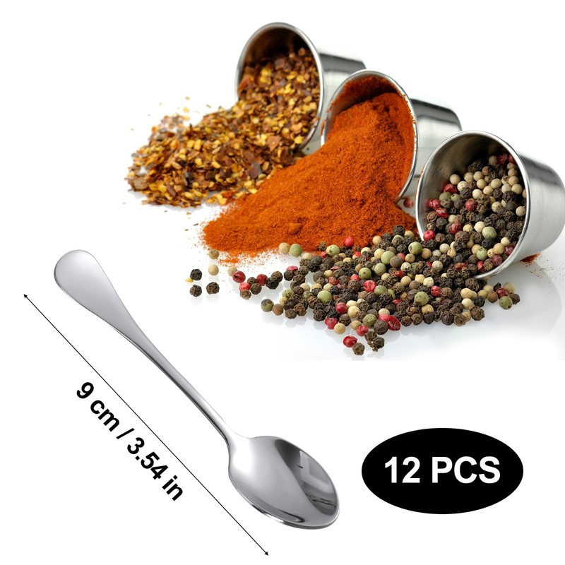 12pcs Stainless Steel Tiny Seasoning Spoons, 9cm Small Condiment Scoops