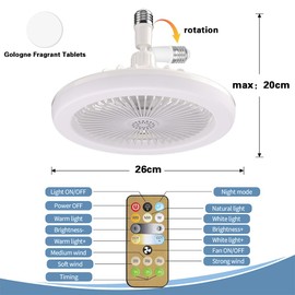 Ceiling Fan with Lighting, Fan Lamp E27, Lamp with Fan 3 Speeds, 3-Colour Dimmable LED with Emergency Operation, Ceiling Fan with Light for Bedroom, Children's Room (White)