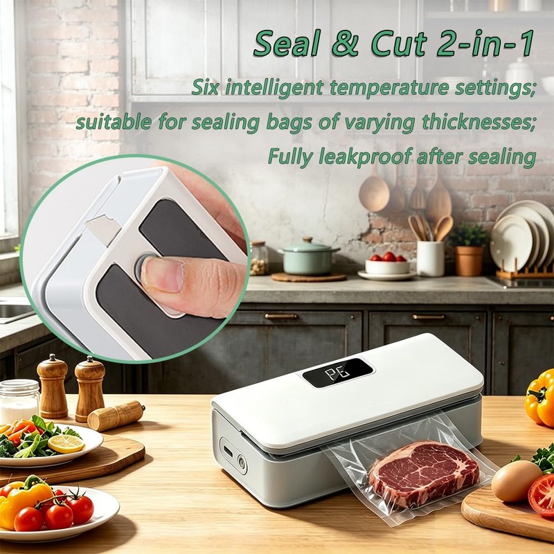 6-Gear Adjustable Mini Bag Sealer, with LED Display, Cutter &
