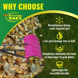 Amazing Rake Back Saving Garden Rake ― Leaf Rakes for Gardening ― Leaf Picker Upper ― Heavy Duty Leaves Claw & Rakes Lawns Garden Tool ― Easy Leaf & Grass Grabber Without Bending Over ― Hot Pink