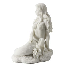 JFSM INC. Mermaid Sitting on Beach - White Sculpture Figurine Statue