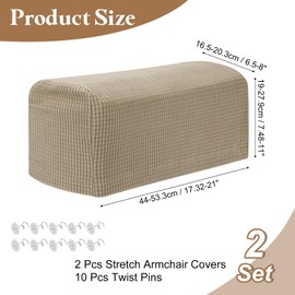 uxcell 2Pcs Stretch Armrest Covers, Polyester Soft Couch Arm Slipcovers Furniture Protector with Twist Pins for Chairs Couch Sofa Recliner, Sand Color