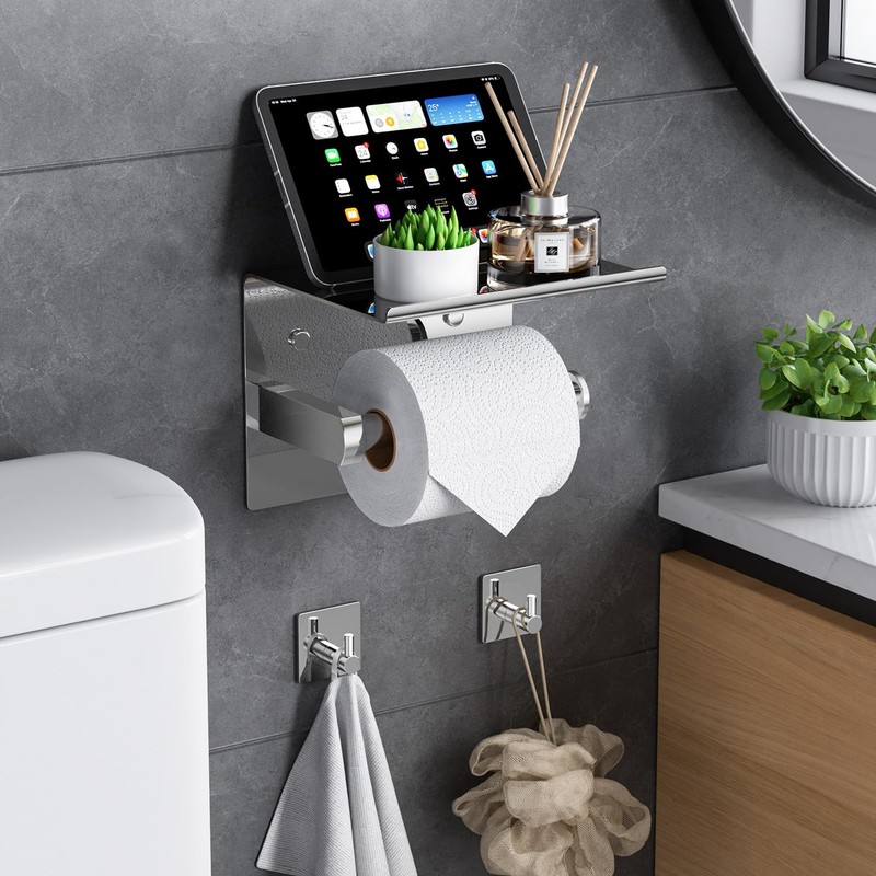 Tindbea Mega Size Toilet Paper Holder with Shelf + Towel