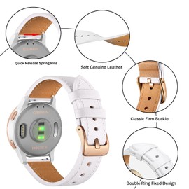 Issinlky Genuine Leather Strap Compatible with Garmin Venu 2S/Venu 3S, Vivoactive 4S, Garmin Vivoactive 3S, 18 mm Bracelet for Fossil Women's Gen 5E 42 mm, Gen 6 42 mm, Fossil Q Venture Gen 3/Gen 4