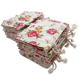 FASOTY Lot of 24 Rose Drawstring Burlap Bags Flower Pouch Bags Linen Gift Bags Jewelry Pouch Jute Sacks for Wedding Favor Party Gifts, DIY Craft, Presents, Valentine's Day, Treat Pouches Bags, 3.7x5.2 Inch