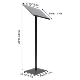 LIAPDG 46.5 Inch Acrylic Podium, Slanted Top Church Pulpit Indoor Outdoor Floorstanding Speaking Podium Adjustable 30-90° with 13.4 x 11.8 Inch Base for Conference Rooms, Auditoriums Black