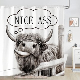 Zussun Funny Highland Cow Shower Curtain Western Rustic Farmhouse Shower Curtains for Bathroom Black and White Fun Cute Bull Cattle Animal Wildlife Waterproof Fabric Bath Curtain Decor 72 X 72 Inch