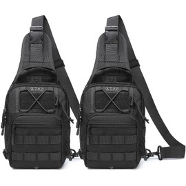 ATBP Small Tactical Sling Backpack Bag Pack for Men Military Shoulder Bag Molle Crossbody Bag for Hiking 6 Liters, Black 2 Packs, Daypack Backpacks