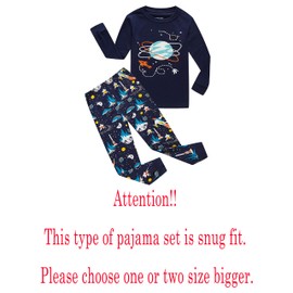 Family Feeling Space Little Boys Long Sleeve Pajamas Sets 100% Cotton Pyjamas Kids Pjs Size 5 Blue