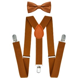 trilece Brown Rust Suspenders and Bowtie Set for Boys, Kids, Girls,Toddlers,Baby,Adjustable Elastic 1 inch Wide Y Shape,Heavy Duty Strong Clips (6 Years to 5 Feet, Brown Rust)