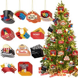 Vercraft 36 Pcs Theater Christmas Ornament Drama Musical Comedy Tragedy Masks Broadway Wooden Hanging Ornament for Theater Lovers Gifts Christmas Tree Holiday Decorations