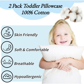 60x40 Cm Pillowcase Toddler Baby 2 Pack Cot Bed Pillow Case 100% Cotton, Soft Smooth Simple Pillow Covers Pair, Perfect For Organic Kids Pillow, Travel Pillows, Boys & Girls Bedding, Envelope Closure