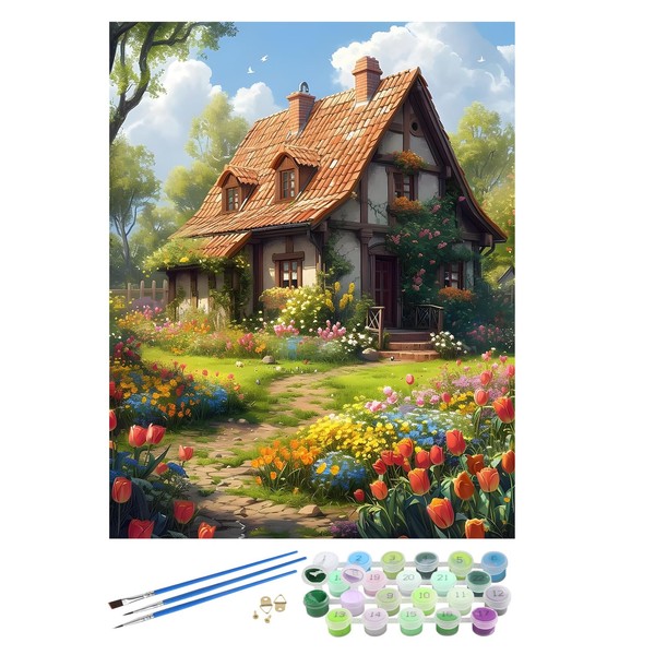 EOBROMD Paint by Numbers Adult Flower, Hut Paint by Numbers