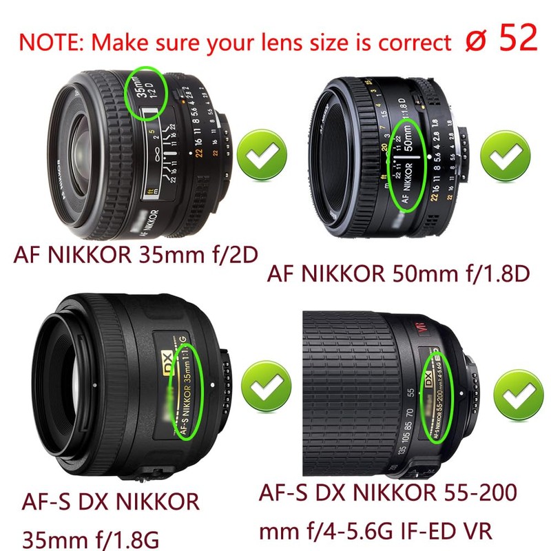 2 Pack 52MM Center Pinch Lens Cap for Nikon D3400