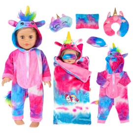 ebuddy 18 inch Doll Clothes - Unicorn Costume Colorful Tie-Dyed Pajamas Sleeping Bag Set for 18 inch Girl Doll (Clothes Only)