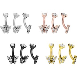 PIERCINGLINE Titanium Banana with Push Fit Crystal Butterfly Piercing Nose Ear Choice of Colours and Sizes, Titanium