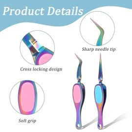 2 Pcs Fine Tweezers for Crafting Reverse Tweezers Precision Curved Tweezers Craft Tweezers Soft Grip Tweezers Crossing Lock Tweezers Fine Point Tweezers with Curved Tip and Straight Tip for Craft