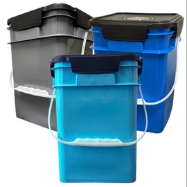 House Naturals 4 Gallon Square Food grade Bucket pail with plastic handles and Lid (Pack of 3) Made in USA containers (Aqua/Blue/Gray)