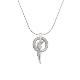 Delight Jewelry Silvertone Large Clear Crystal Lightning Bolt - Silvertone Happy Hanukkah Message Ring Necklace, 18"