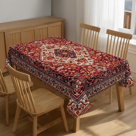 SUMNEESHA Old Red Persian Carpet Tablecloth Rectangle 54 x 72 Inch Spill Proof Wrinkle Resistant Boho Vintage Ethnic Table Cloth Table Cover for Dining Party Indoor Outdoor
