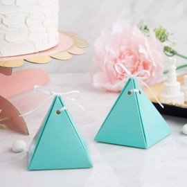 Efavormart 25 Pack Turquoise Pyramid Party Favor Boxes with Satin Ribbons Card Stock Wedding Gifts