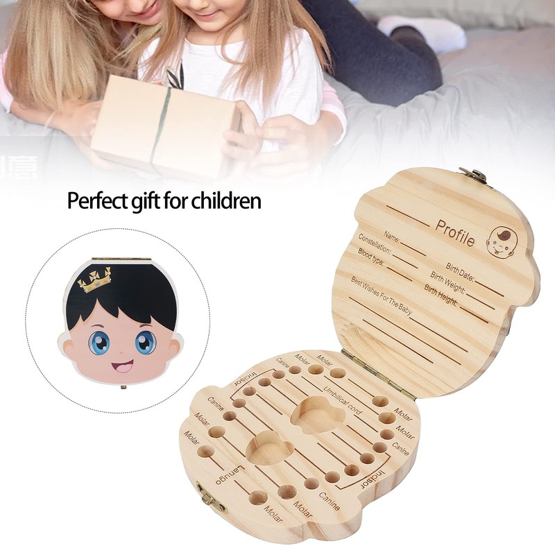 Tooth Keepsake Box, Individual Holes Primary Teeth Organizer Baby Wooden