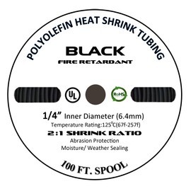 100 FT. 1/8" 3mm Black Polyolefin Heat Shrink Tubing 2:1 Ratio