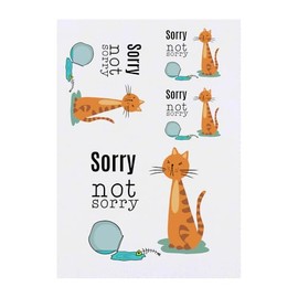 4 x 'Naughty Cat With Fish Bone' Temporary Tattoos - Water Resistant, Skin-Safe, Non-Toxic Transfers, Mixed Sizes (TO00085396)