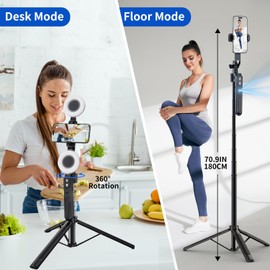 yAyusi yAyusi Extendable Auto Face Tracking Tripod 360 Rotation with Light, No App, 70.9" Motion Sensor Phone Tripod Stand, Face Body Phone Camera Mount Gesture Control for Vlog/Live Stream/Video Recording
