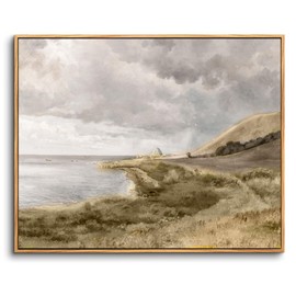 hyidecorart Vintage Seascape Canvas Pictures with Frame Wood, 20 x 25 cm, Small Wall Pictures, Living Room, Danish Coastal Landscape, Modern Wall Decoration, Bedroom Painting, Desktop, Bathroom,