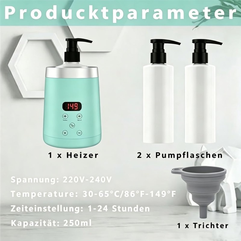 Massage Oil Warmer Green with Two Oil Bottle Distributors for