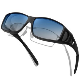Rimerakea UV 400 Polarized Over Sunglasses, For Fishing and Driving, [C2] Matte Black/Gradient Blue