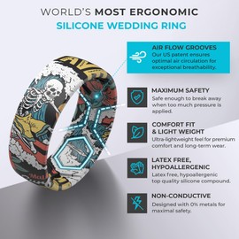 ThunderFit Silicone Rings, Wedding Bands for Men, Printed Design, Breathable Rubber Engagement Bands, 8mm Wide, 2.1mm Thick